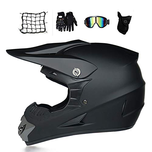 MRDEAR Casco Enduro MTB Hombre Negro, Casco Descenso/Gafas/Máscara/Guantes/Red Elástica Moto, Casco Motocross Adulto Casco Moto Cross MX Bicicleta Quad Off Road ATV Scooter (S)