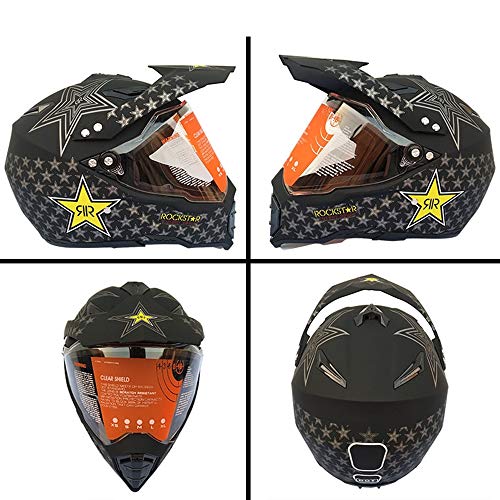 MRDEAR Casco Motocross, Negro/Rockstar, Casco MTB Integral Hombre con Visera Mascarilla Guantes, Adulto Casco Cross Enduro para Descenso Off-Road Scooter Racing Motocicleta Quad Downhill,M