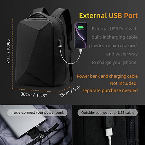 MS Mochila antirrobo para computadora portátil de 15,6 Pulgadas para Hombres y Mujeres con Puerto de Carga USB, Bloqueo TSA para Viajes, Escuela, Trabajo, Forma de Diamante,Negro