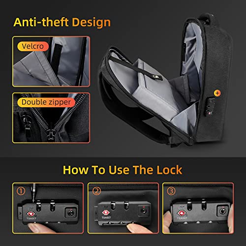 MS Mochila antirrobo para computadora portátil de 15,6 Pulgadas para Hombres y Mujeres con Puerto de Carga USB, Bloqueo TSA para Viajes, Escuela, Trabajo, Forma de Diamante,Negro