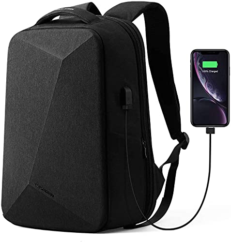 MS Mochila antirrobo para computadora portátil de 15,6 Pulgadas para Hombres y Mujeres con Puerto de Carga USB, Bloqueo TSA para Viajes, Escuela, Trabajo, Forma de Diamante,Negro