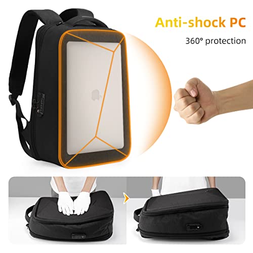 MS Mochila antirrobo para computadora portátil de 15,6 Pulgadas para Hombres y Mujeres con Puerto de Carga USB, Bloqueo TSA para Viajes, Escuela, Trabajo, Forma de Diamante,Negro