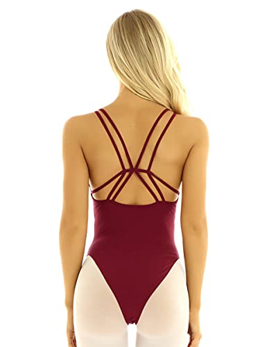 MSemis Maillot de Danza Ballet para Mujer Maillot Tirantes de Gimnasia Ritmica Body Ajustado de Danza Clásica Ropa de Baile Rojo X-Large