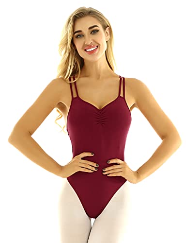 MSemis Maillot de Danza Ballet para Mujer Maillot Tirantes de Gimnasia Ritmica Body Ajustado de Danza Clásica Ropa de Baile Rojo X-Large