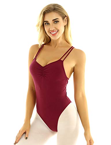 MSemis Maillot de Danza Ballet para Mujer Maillot Tirantes de Gimnasia Ritmica Body Ajustado de Danza Clásica Ropa de Baile Rojo X-Large