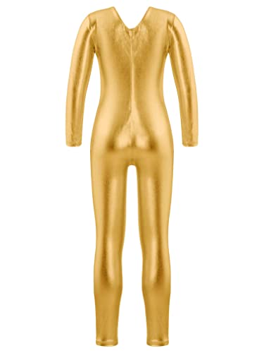 MSemis Maillot Gimnasia Ritmica para Niñas Mono Brillante Danza Ballet Body Maillot Largo Completo Leotardo para Chicas Ropa Bailarina Unitard Leotard S Dorado 12 años