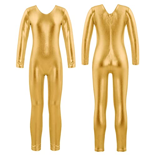 MSemis Maillot Gimnasia Ritmica para Niñas Mono Brillante Danza Ballet Body Maillot Largo Completo Leotardo para Chicas Ropa Bailarina Unitard Leotard S Dorado 12 años