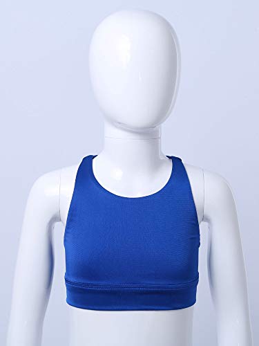 MSemis Sujetador Deportivo Niña Crop Top Ropa Iinterior Deportivo Espalda Cruzada Camiseta Sin Mangas Sostén con Relleno Extraíble Bralettes Infantil Racerback Azul Oscuro A 7-8 años