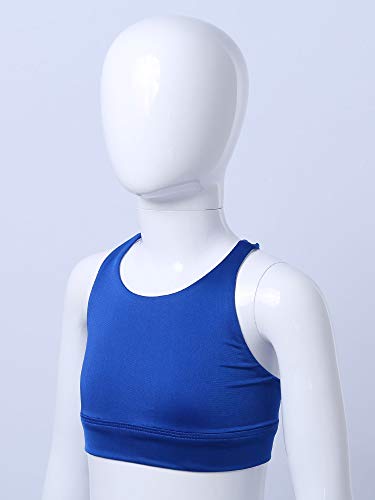 MSemis Sujetador Deportivo Niña Crop Top Ropa Iinterior Deportivo Espalda Cruzada Camiseta Sin Mangas Sostén con Relleno Extraíble Bralettes Infantil Racerback Azul Oscuro A 7-8 años