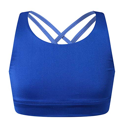 MSemis Sujetador Deportivo Niña Crop Top Ropa Iinterior Deportivo Espalda Cruzada Camiseta Sin Mangas Sostén con Relleno Extraíble Bralettes Infantil Racerback Azul Oscuro A 7-8 años