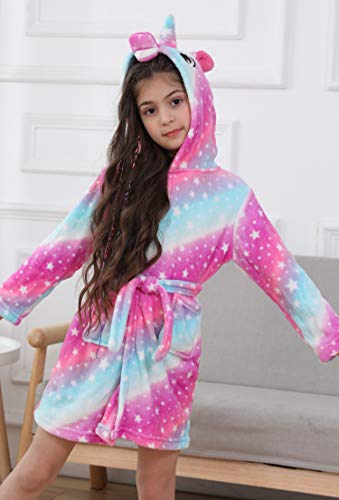 Msrlassn Suave Unicornio Albornoz con Capucha Ropa de Dormir- Regalos de Unicornio para Niñas (Galaxia Rosado, 6-7 años)