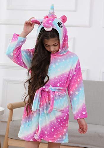 Msrlassn Suave Unicornio Albornoz con Capucha Ropa de Dormir- Regalos de Unicornio para Niñas (Galaxia Rosado, 6-7 años)