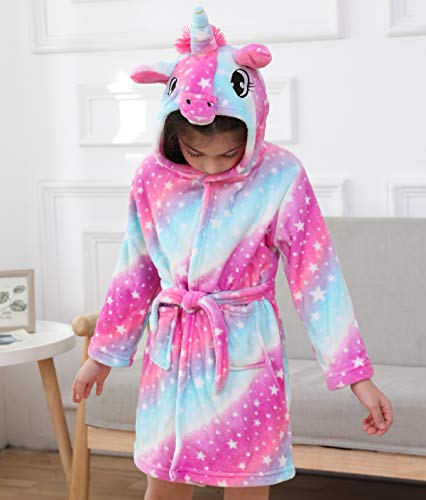 Msrlassn Suave Unicornio Albornoz con Capucha Ropa de Dormir- Regalos de Unicornio para Niñas (Galaxia Rosado, 6-7 años)