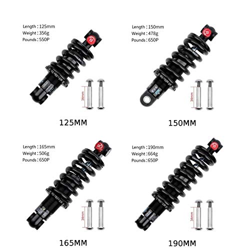 MTB 190 mm de bicicletas de montaña de la aleación de aire del amortiguador trasero de amortiguación ajustable for el ciclismo viaje de descenso Amortiguador Trasero Bici MontañA ( Color : 125MM )