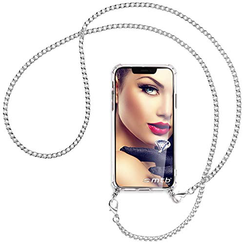 mtb more energy® Collar Smartphone para Xiaomi Poco X3 Pro, X3 NFC (6.67'') - Cadena de Metal (Plata) - Funda Protectora ponible - Carcasa Anti Shock con Cuerda Correa