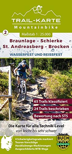 MTB (Mountain-Bike) Trail-Karte Harz 2: Braunlage - Schierke - St. Andreasberg - Brocken 1 : 25 000: Wasser- und reißfeste Mountainbike-Karte