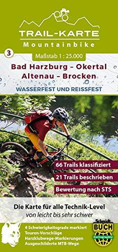 MTB Trail-Karte Harz: Bad Harzburg - Okertal - Altenau - Brocken 1 : 25 000: Nr. 3 | Wasser- und reißfeste Mountainbike-Karte