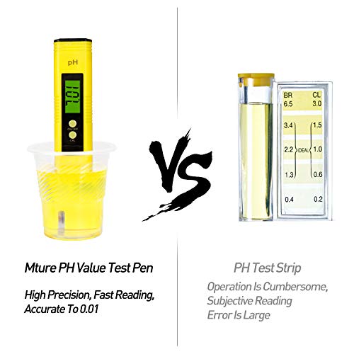 Mture PH Medidor de Digital, Calidad del Agua Medidor de Prueba con Rango de Medición de pH de 0-14 PH Medidor de Digital Portátil de Alta Precisión para Acuarios, piscinas, Auto Calibración