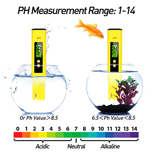 Mture PH Medidor de Digital, Calidad del Agua Medidor de Prueba con Rango de Medición de pH de 0-14 PH Medidor de Digital Portátil de Alta Precisión para Acuarios, piscinas, Auto Calibración