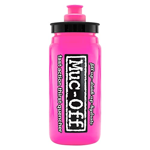Muc-Off Botella de Agua Modelo Elite Fly Rosa, 550 Ml - Bidón de Agua de Deporte Ligero, sin BPA, con Tapón Ergonómico Para Mejor Flujo - 100% Reciclable