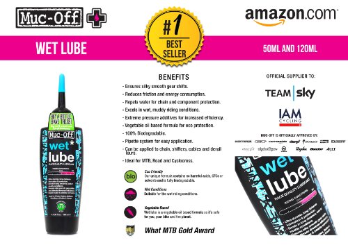 Muc-Off - Lubricante para tiempo Humedo Wet Lube para cadena, cables y mandos de Bicicleta. 50ml