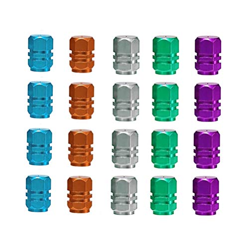 MUCHEN SHOP Tapa de Válvula de Neumático,20 Piezas Tamaño Universal Tapones Ruedas Coche de Aluminio para Neumáticos de Bicicleta de Moto de Coche(Verde,Azul Cielo,Gris Claro,Naranja,Púrpura)