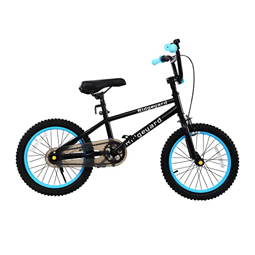 MuGuang - Bicicleta infantil para niñas y niños, BMX de 16 pulgadas, estilo libre, para niños, sin riesgos, 100-120 cm, 2 clavijas, rotor de 360° (azul claro)