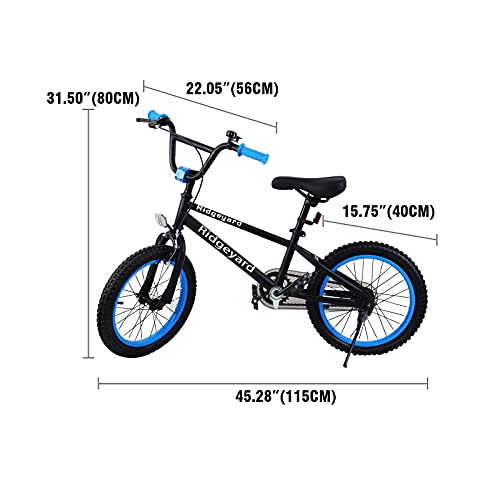 MuGuang - Bicicleta infantil para niñas y niños, BMX de 16 pulgadas, estilo libre, para niños, sin riesgos, 100-120 cm, 2 clavijas, rotor de 360° (azul marino)