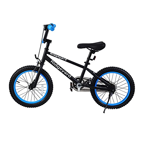 MuGuang - Bicicleta infantil para niñas y niños, BMX de 16 pulgadas, estilo libre, para niños, sin riesgos, 100-120 cm, 2 clavijas, rotor de 360° (azul marino)