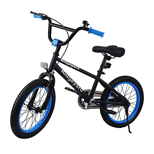 MuGuang - Bicicleta infantil para niñas y niños, BMX de 16 pulgadas, estilo libre, para niños, sin riesgos, 100-120 cm, 2 clavijas, rotor de 360° (azul marino)