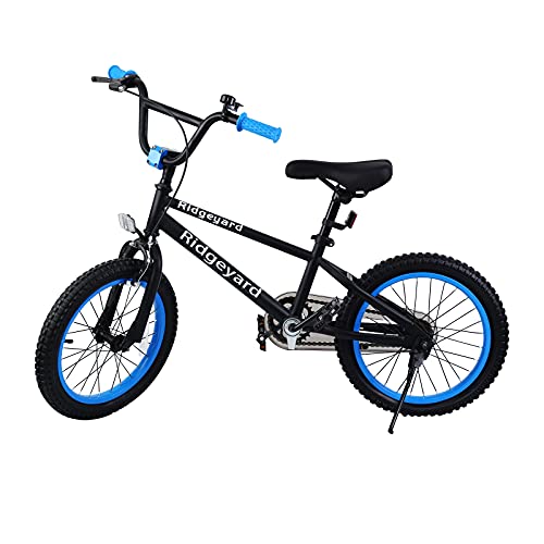 MuGuang - Bicicleta infantil para niñas y niños, BMX de 16 pulgadas, estilo libre, para niños, sin riesgos, 100-120 cm, 2 clavijas, rotor de 360° (azul marino)
