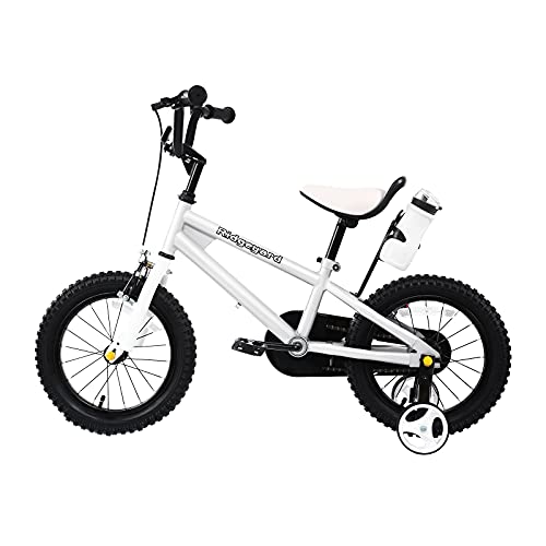 MuGuang Bicicleta para niños, niños, niñas, estilo libre, bicicleta BMX, ruedas de entrenamiento de 14 pulgadas, bicicleta para niños, bicicleta de equilibrio, bicicleta para niños (blanco)