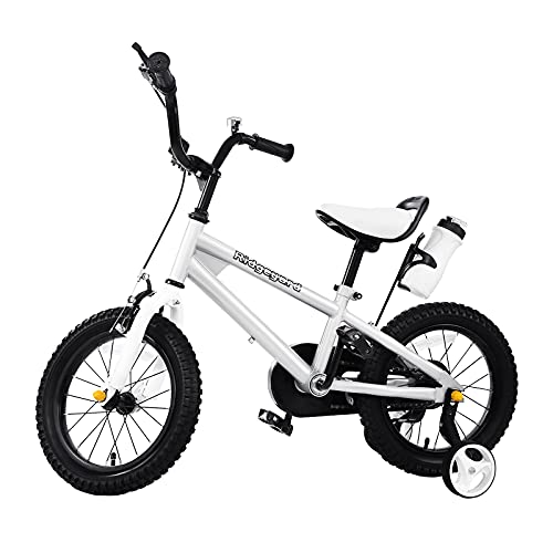 MuGuang Bicicleta para niños, niños, niñas, estilo libre, bicicleta BMX, ruedas de entrenamiento de 14 pulgadas, bicicleta para niños, bicicleta de equilibrio, bicicleta para niños (blanco)