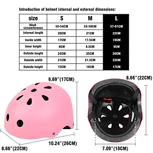 MuGuang - Casco de protección de 7 piezas para BMX Pads Rodilleras de codo con protector de puños para patin, bicicleta, Skateboard, Scooter (S, Rosa)