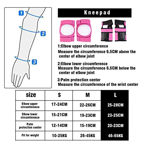 MuGuang - Casco de protección de 7 piezas para BMX Pads Rodilleras de codo con protector de puños para patin, bicicleta, Skateboard, Scooter (S, Rosa)