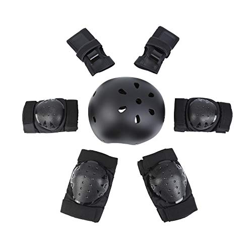 MuGuang - Juego de protectores de 7 piezas para BMX Pads Rodilleras de codo con protectores de puños para patin, bicicleta, Skateboard, Scooter(M, negro)