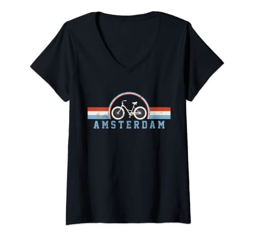 Mujer Amsterdam Bicicleta Holanda Holanda Holanda Bicicleta Holandesa Vintage Camiseta Cuello V
