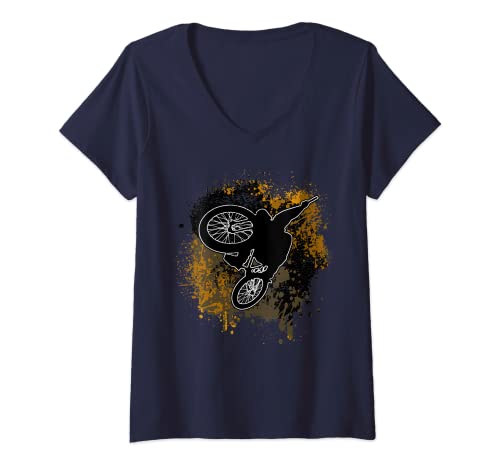 Mujer Bicicleta de montaña BMX Dirt Jump. Camiseta Cuello V