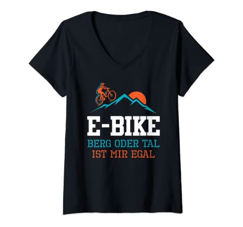 Mujer Bicicleta eléctrica de montaña o valle me importa si es una bicicleta eléctrica Pedelec Camiseta Cuello V