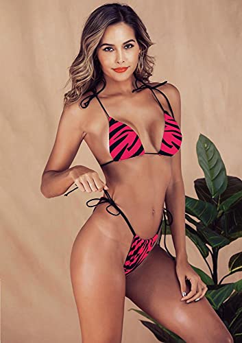 Mujer Bikinis Brasileños Sexy Micro Traje De Baño con Estampado de Tira de Dos Piezas Bikini de Lazo Lateral Triángulo Tanga