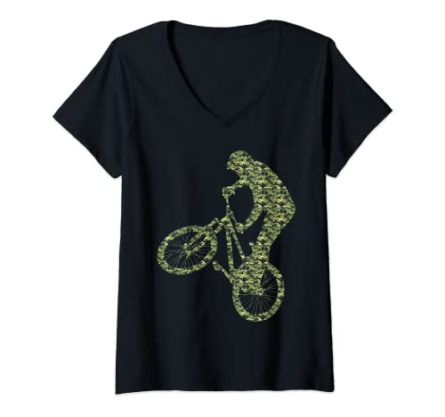 Mujer BMX Bike Rider Camuflaje Diseño BMX Racing Camiseta Cuello V