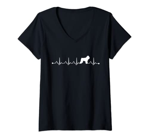 Mujer Bouvier de Flanders latido del corazón EKG Funny Dog Mom Camiseta Cuello V