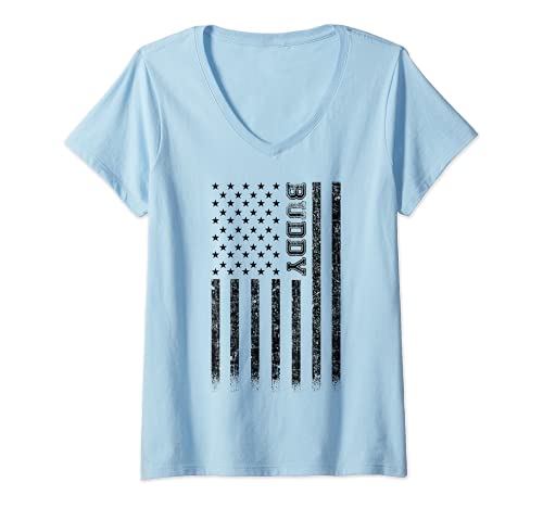 Mujer Buddy Bandera Americana Camiseta Cuello V