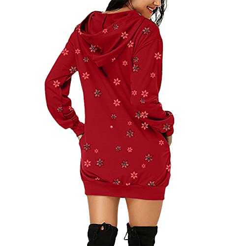 Mujer Camisetas Largos Longitud Mid cuello en Redondo Manga Larga Otoño Vestidos Elegante Top Sudadera con Capucha con Navidad Reno - Sweatshirt Camisa de Entrenamiento para Señoras Suéter Pullover