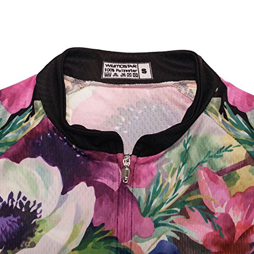 Mujer ciclismo Jersey manga corta transpirable con bolsillos flor, a1, Large