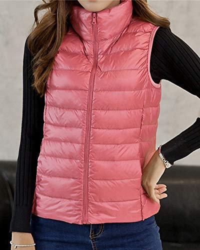 Mujer Corto Chaleco de Invierno Ultraligero Chaqueta Plumifero sin Mangas Plegable Chaleco de Plumón Cremallera Cálido Abrigos Plumas Compresible Chalecos Acolchado Exteriores Down Vest Rosado XXL