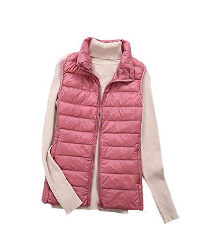 Mujer Corto Chaleco de Invierno Ultraligero Chaqueta Plumifero sin Mangas Plegable Chaleco de Plumón Cremallera Cálido Abrigos Plumas Compresible Chalecos Acolchado Exteriores Down Vest Rosado XXL