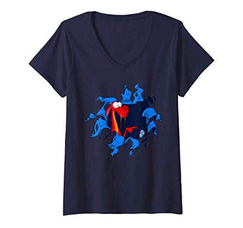 Mujer Disney Mulan Mushu Cri-Kee Takes The Blame Ripped Camiseta Cuello V