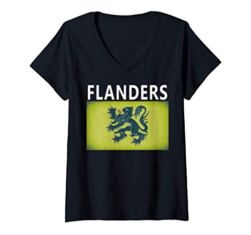 Mujer Distressed-effect National Flag of Flanders Camiseta Cuello V