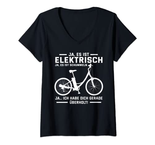 Mujer Divertida bicicleta de montaña eléctrica – Sí es eléctrica. Camiseta Cuello V